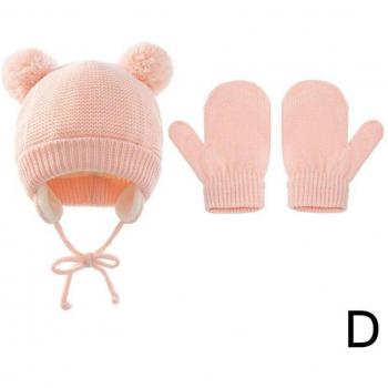 Gorro de bebé con doble pompón y guantes a juego