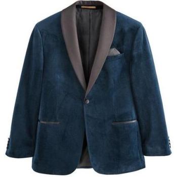 Next Dunkelblauer Regular Fit Blazer aus Samt für Herren