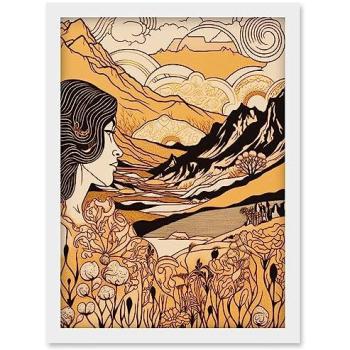 A4 Eden: Earth Goddess Blossoms on Mountain Landscape Artwork