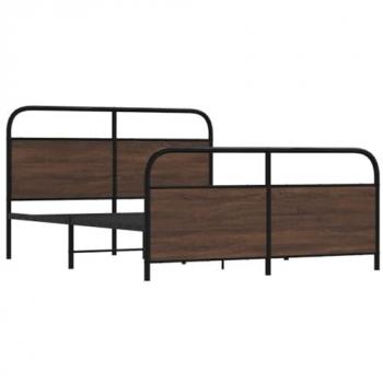 Cadre de lit métal sans matelas 160x200 cm chêne marron