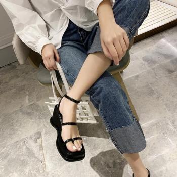 Beige and Black Platform Sandals