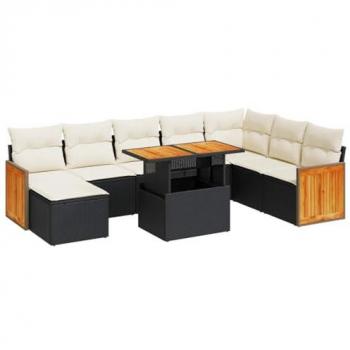 Vidaxl 7-Piece Outdoor Lounge Sofa Set with Cushions Black Poly Rattan Acacia