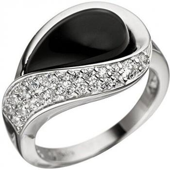Zirkonia-Onyx Schmuckring 925 – Damen, Größe 64