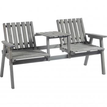 Outsunny Contemporary 2-Seater Furniture Set with Solid Wood Bench and Glass-Topped Dining Table for Garden, Backyard, Balcony, Terrace