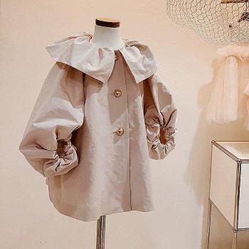 Manteau léger coupe-vent coréen pour enfants, col à volants, manches bouffantes en dentelle