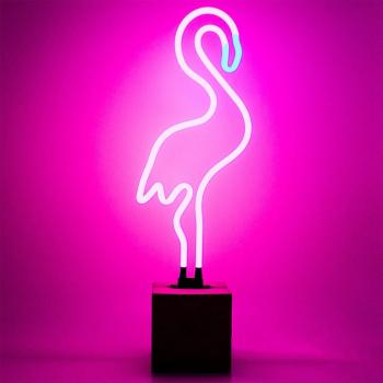 Enseigne lumineuse néon avec socle flamant rose Locomocean