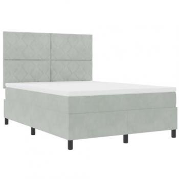 Light Grey Velvet Bed with Box Spring – 140x200 (VidaXL)