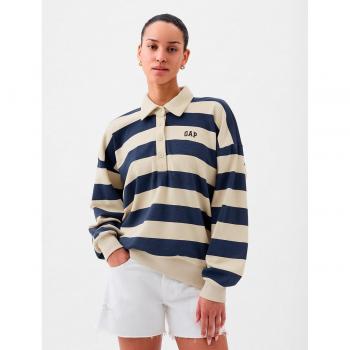 Felpa Donna Over a Righe con Scollo a Polo, GAP, Taglia XS