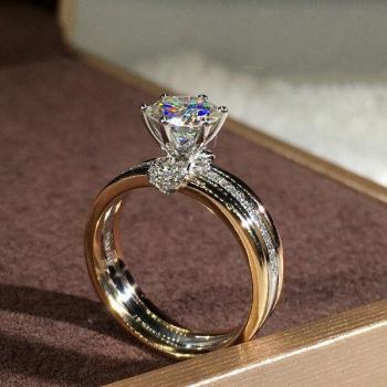 Anillo de boda de lujo para mujer con circón blanco, sortija redonda en oro rosa y plata