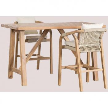 Mesa y Taburetes Acacia Dubai Sklum 160x90 con Diseño Rectangular