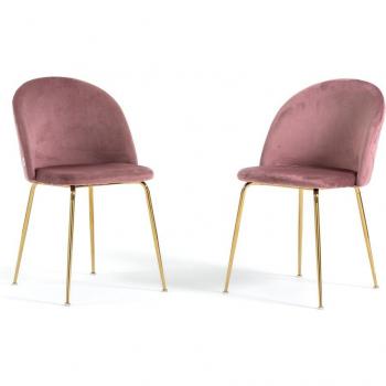 Dúo de sillas acolchadas Sara en terciopelo rosa con patas doradas