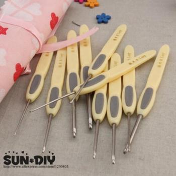 Crochets de bricolage en plastique avec poignée en acier inoxydable, 14 cm, 10 pièces, taille 0,9-3,5 mm
