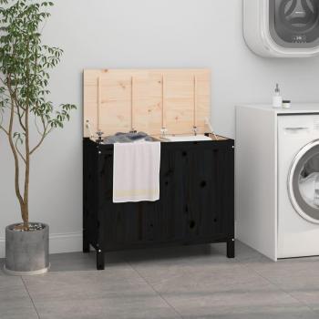 Massief Grenenhout Wasmand – Zwart – 88,5×44×76 cm