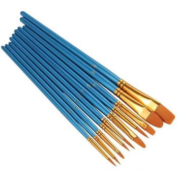 Nylon Hair Paint Brushes 50 Pcs Set, Blue Round Pointed for Watercolor and Oil Painting