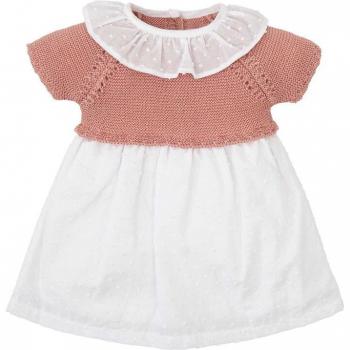 Vestido de Bebé Niña en Color Maquillaje con Cuello Elegante