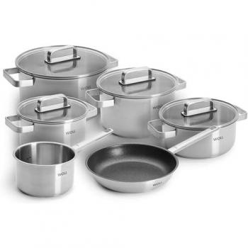 Kit da cucina acciaio inox Woll 10 pezzi, ad induzione, lavabile in lavastoviglie, padella e pentola, finitura argento