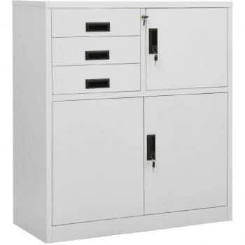 Bureau Bureau Armoire Gris Métallique – 90x40x102 cm, 1 étagère variable, 3 compartiments