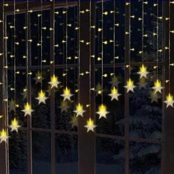Seasonal Sparkle 104 LED Curtain Lights – Snowflake Edition
