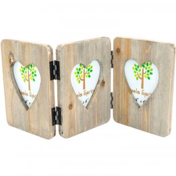 Natural 4x6 inch Rustic Hearts Folding 3 Photo Frame with Brown Finish