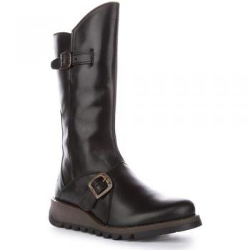 Fly London Women's Zip Up Black Leather Mid Calf Boots