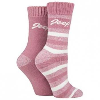 Dual Pair Women’s Warm Brushed Thermal Boot Socks – Rose / Cream