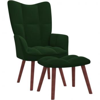 Chaise relax avec ottoman en velours vert foncé