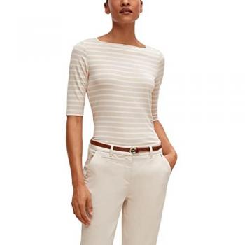 Comma Kurzarmshirt, mit Streifen und slim fit beige white