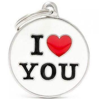 Collana con charme a forma di cuore I Love You per gatti e cani, modello di medaglietta a cerchio grande