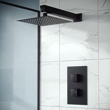 Matte Black Overhead Thermostatic Shower Mixer, Rennes 250mm