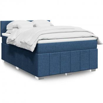 Cama box spring tela azul 140x190 cm