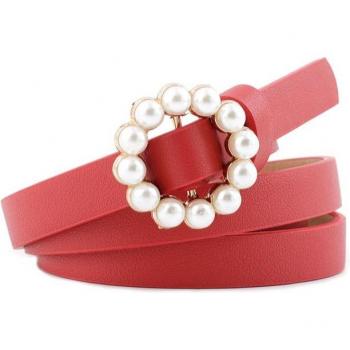 Cinturón de perlas rojo y marrón