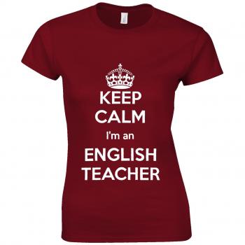 English Teacher Keep Calm T‑Shirt, Cherry Red