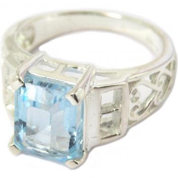 Bague argentée 'Sissi' avec pierre de topaze bleue