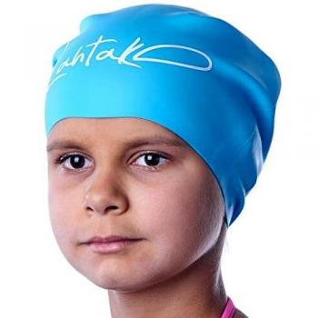 Aqua Blaue M Kindersilikon-Badekappe für Mädchen und Jungen mit langen Haaren und Dreadlocks