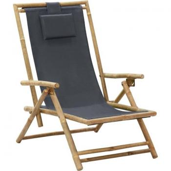 Sedia Relax in Tessuto e Bambù Grigio Scuro Lusso Casadino