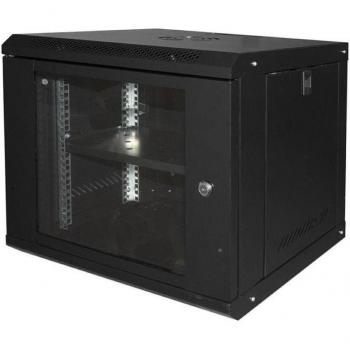 Armadio Rack 19'' 9U Nero Link Serie Light Con Porta Vetro 450x400x530mm Ripiano Incluso