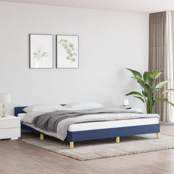 Cadre de Lit avec Tête de Lit en Tissu Bleu 180x200 cm sans Matelas