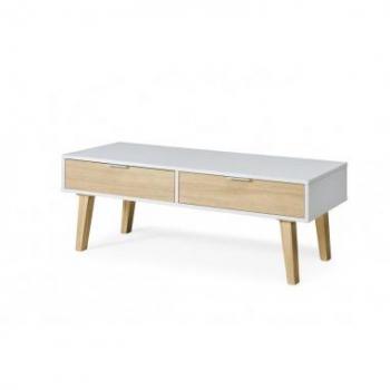 Nórdica 2274 – Mesa de Centro con 2 Cajones en Blanco/Roble