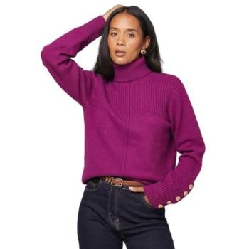 Wallis Women's Large Red Wine Rib Panel Jumper – Button Sleeves