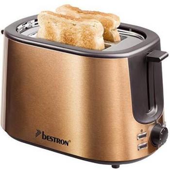Bestron Toaster mit 2 Röstkammern, Krümelschublade und Brötchen-Röstaufsatz, 1.000 W, Edelstahl in Kupfer-Optik