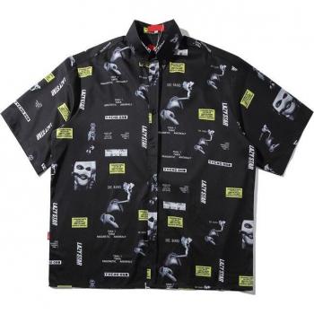 Camisa de Verano Negra y Estampado Completo