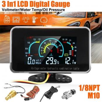 3-in-1 Digital Car Gauge: Voltage, Oil Pressure, Water Temperature