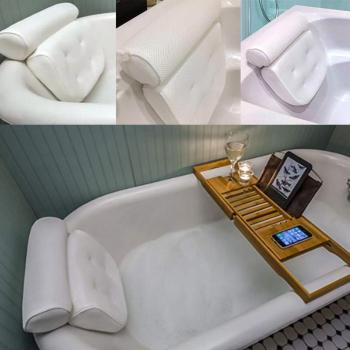 Badewannen‑Head‑Rest‑Kissen – 3D-Gitter, gepolstert, für Hals und Rücken, Saugnäpfe