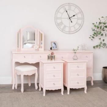 Melody Maison Sophia Pink 6-Drawer Dress Chest with Dressing Table and Twin Nightstands