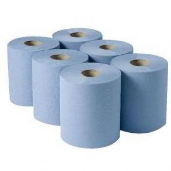 2Work 3-Ply Blue Centrefeed Paper Roll, 135m Length, Pack of 6