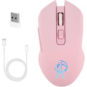 Pink USB Rechargeable Wireless Mouse for Women 2.4GHz 1600 DPI Silent Key