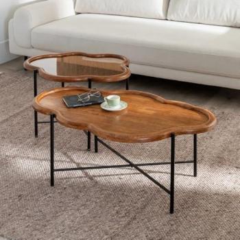 Set de Mesas Centro Natural en Madera y Cristal