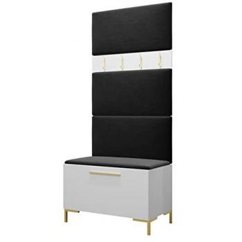 Conjunto de recibidor Hartford F102, 196x84x46cm, blanco, aglomerado laminado, tapiz, colocado en la pared