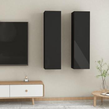 Mobile TV in Truciolato Nero Lucido 2 Pezzi 30,5x30x110 cm