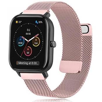 Correa DEOU Compatible con Amazfit Bip y GTS, Metal Rosa